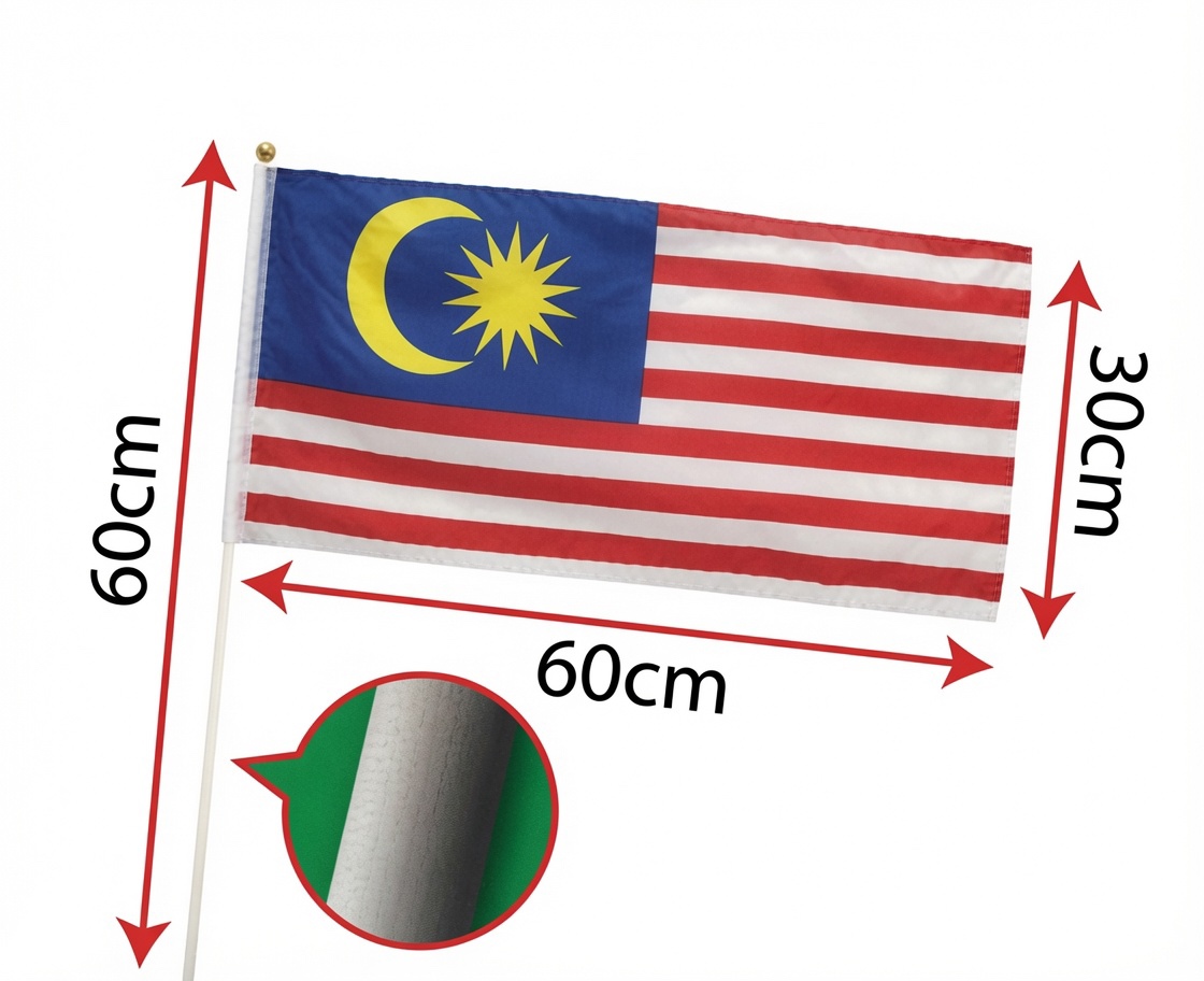 Malaysia Hand Hold Flag (Giant) - Wooden Stick
