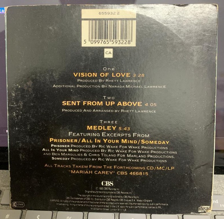 Mariah Carey Vision of Love 1990 CD Single [DELETED]