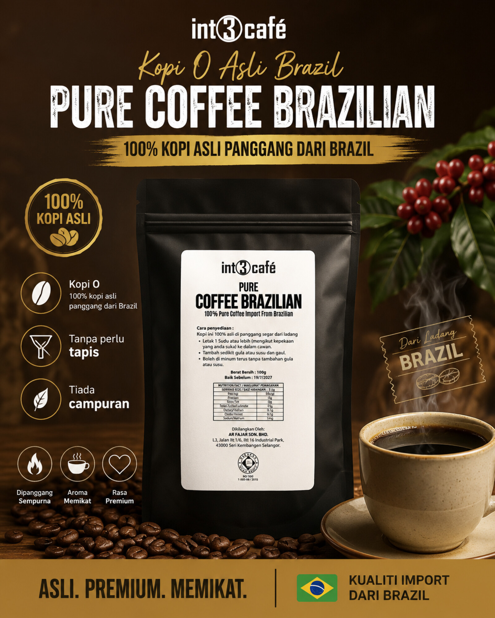 Pure Coffee Brazilian 100% Pure Coffee Import