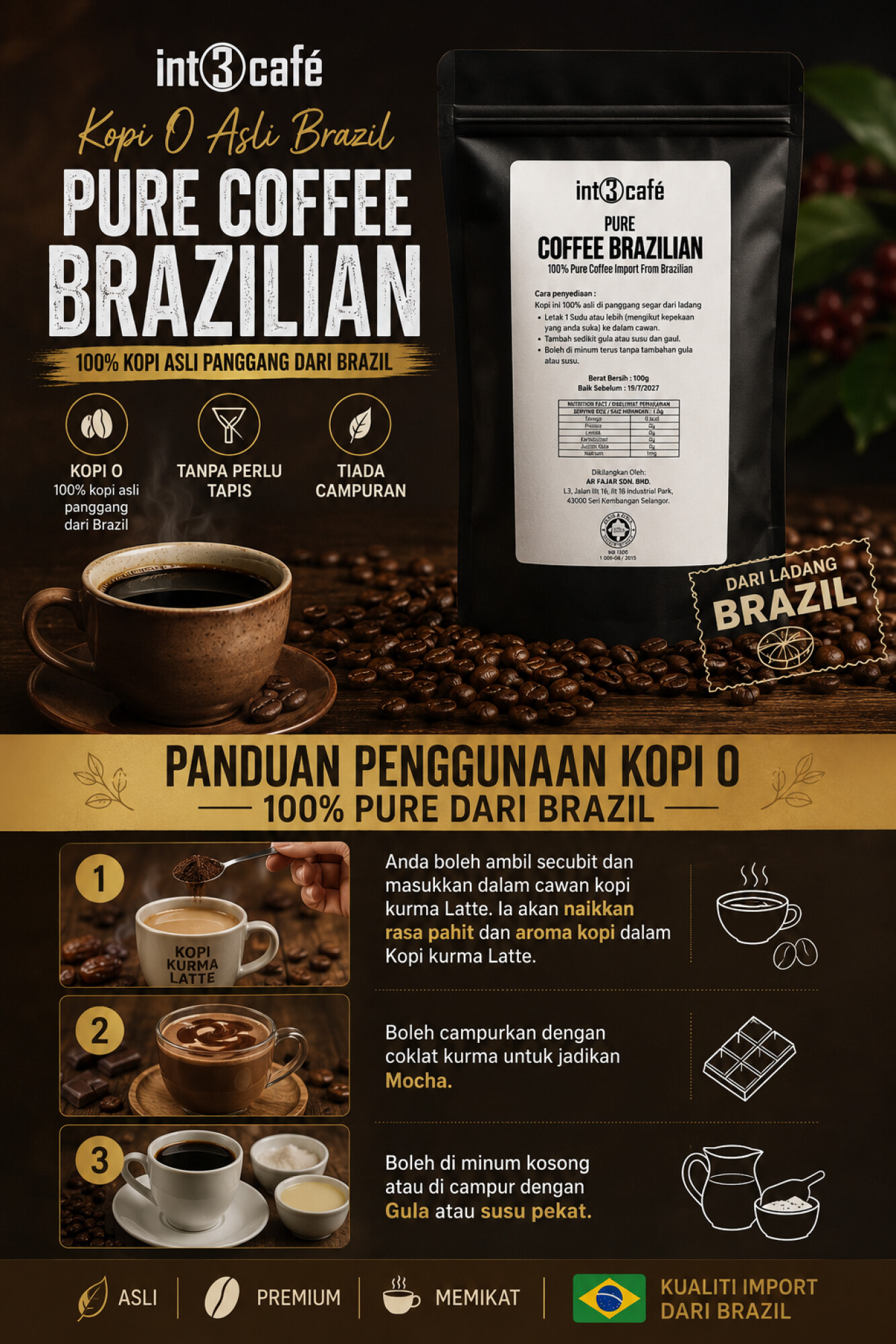 Pure Coffee Brazilian 100% Pure Coffee Import