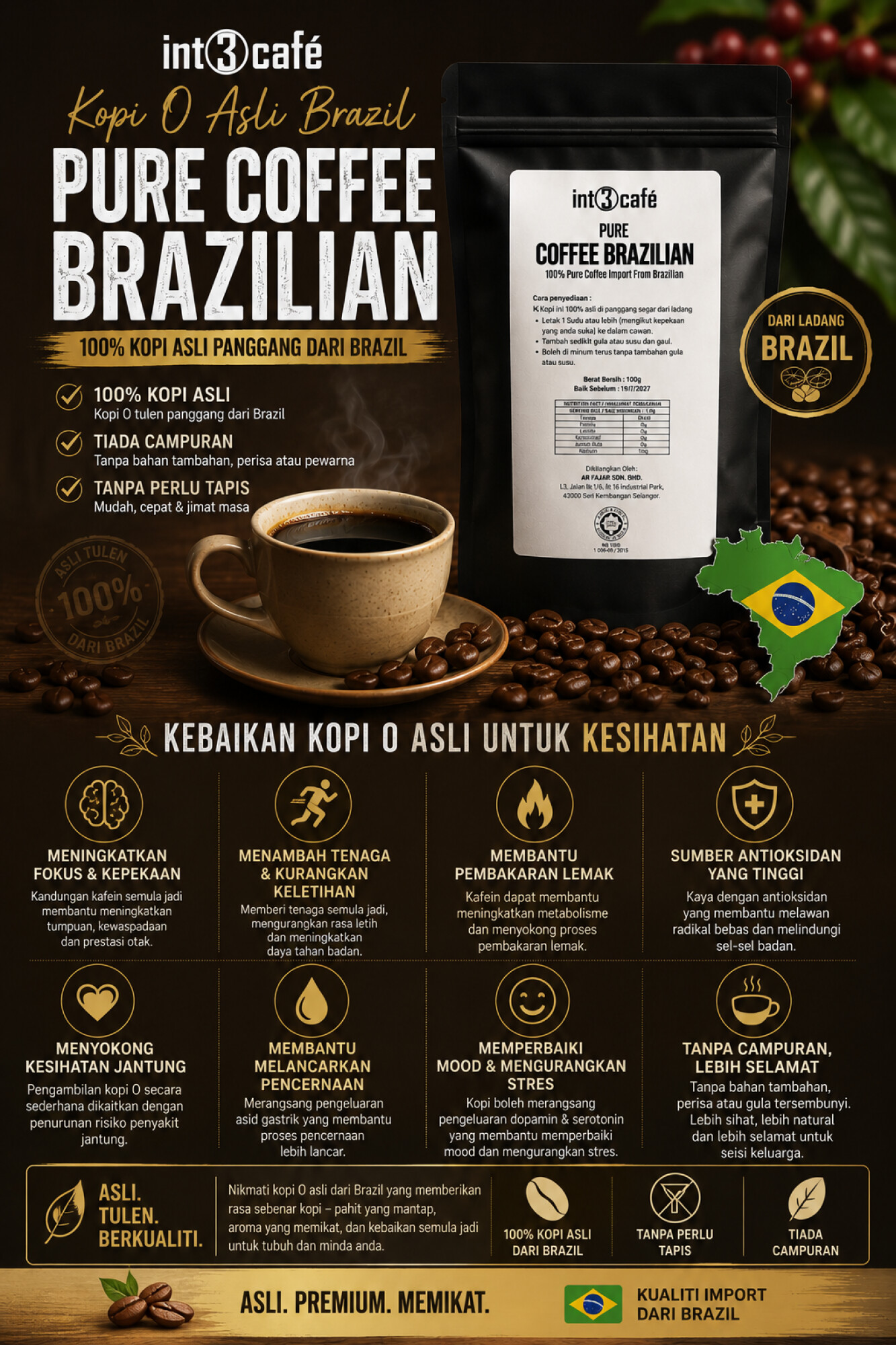 Pure Coffee Brazilian 100% Pure Coffee Import