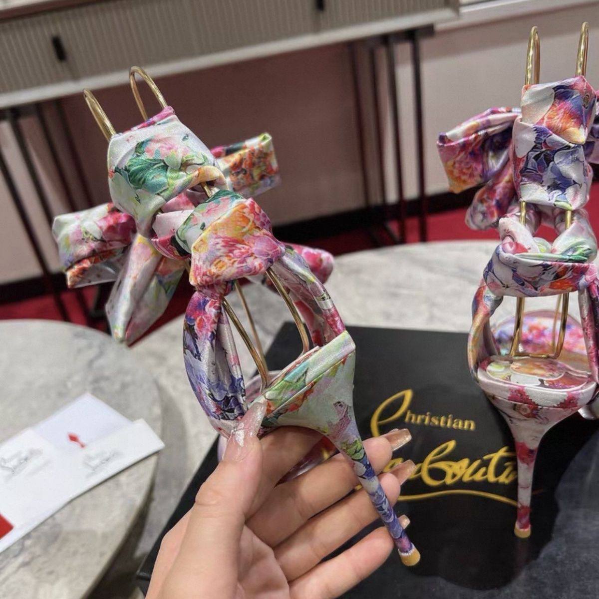 Christian Louboutin Floral Print Bow Sandal