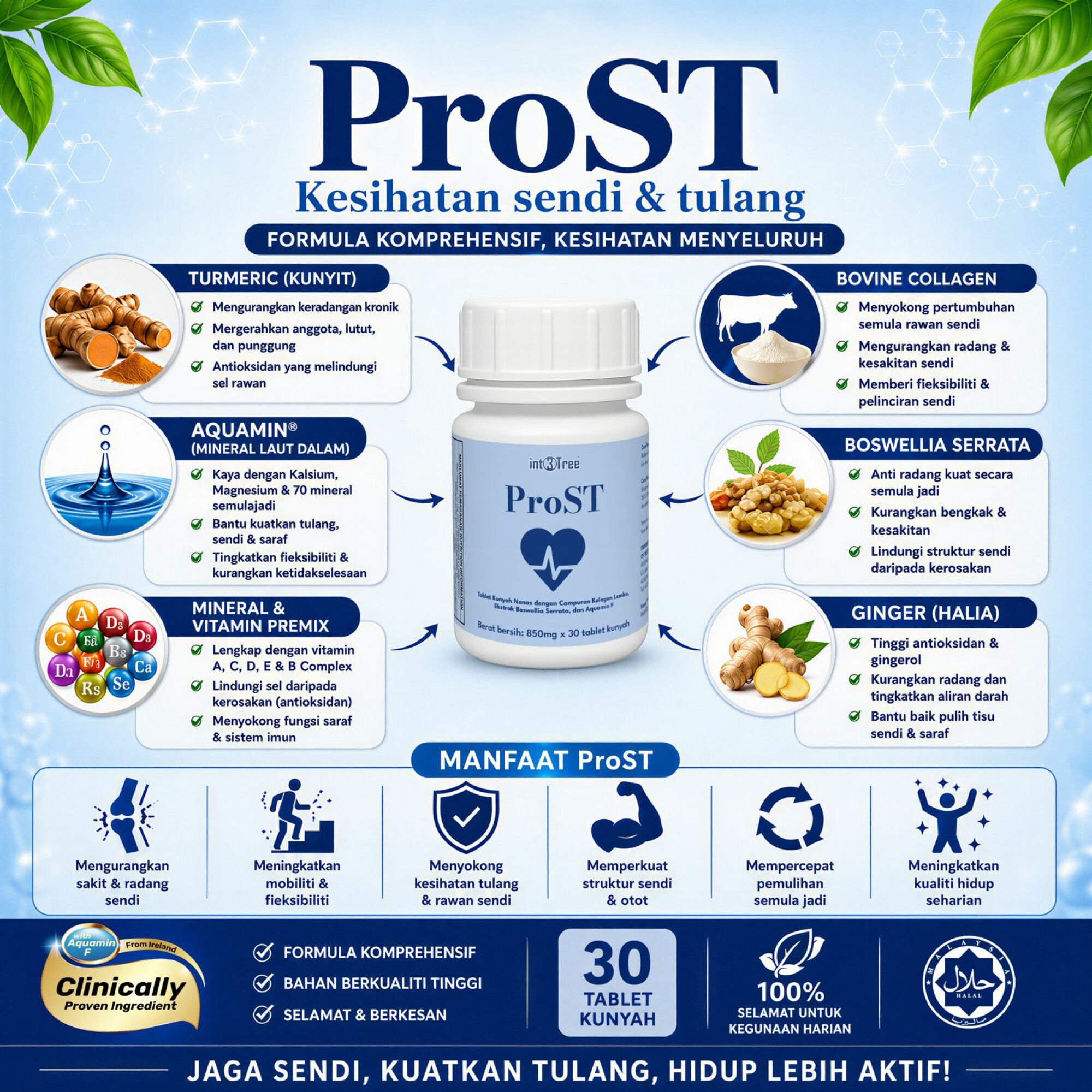 PRO-ST (Suplemen Sakit Sendi, Saraf, Tulang) 850mg x 30 Tablet